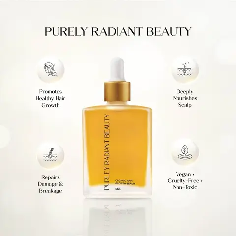 Purely Radiant Beauty Hair Growth Oil – Nourishing & Strengthening Formula for Thicker, Fuller Hair – Promotes Healthy Scalp – Rosemary, Peppermint, Castor & Black Seed Oils – Special Blend of Imported Oils & Herbs – 50ML