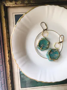 Alysa Nadeau Designs Hand Made Polymer Clay Lightweight Hexagon Dangle Earring, Model #AlysaNadeauDesigns