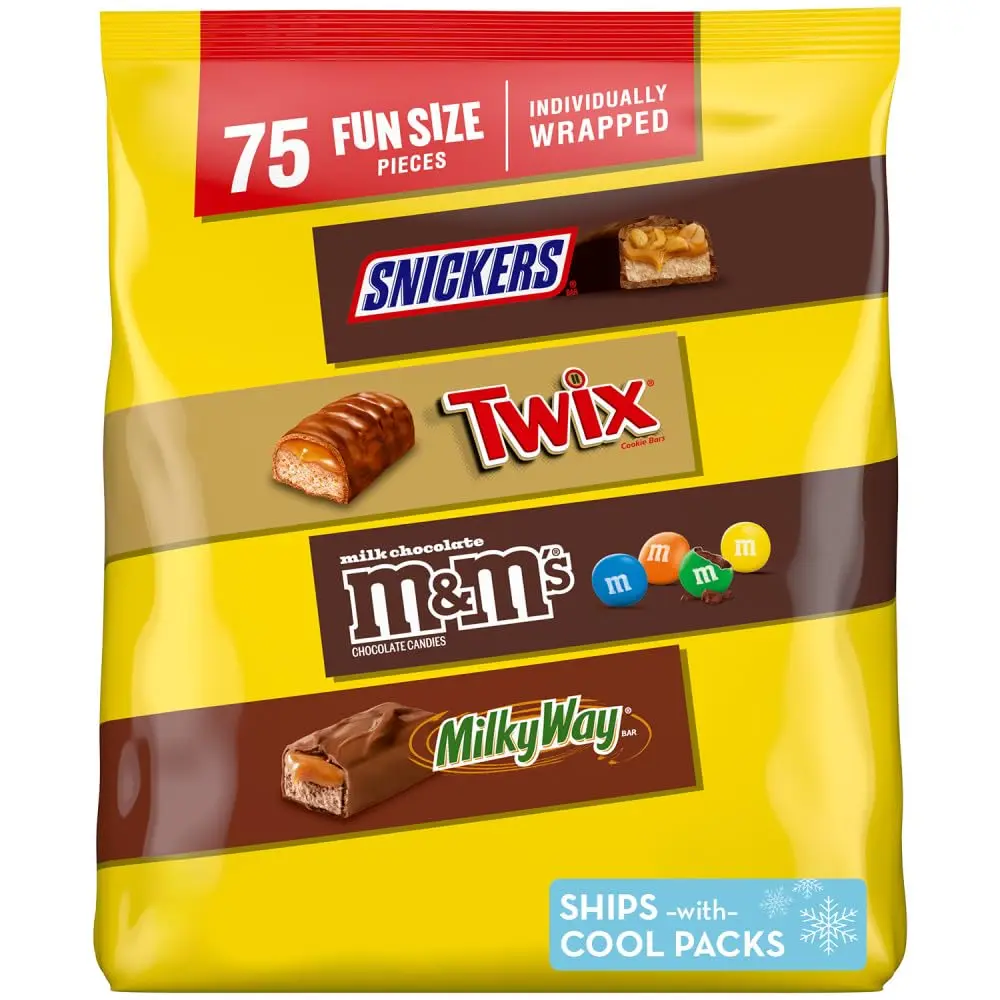 Mars Snickers, M&M'S Milk Chocolate, Milky Way & Twix Fun Size Chocolate Candy Variety Pack, 75 Ct Bulk Bag (2.73 Pounds) Sweet Dessert Bonbon Snack