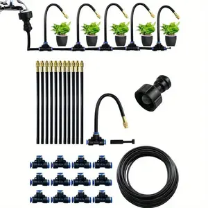 Drip Irrigation Kit, Automatic Watering System with Rotating Brass Spray Head, Garden Sprinkling Tool Set, Water Sprinklers for Balcony, Rainforest, and Garden