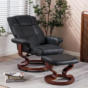 【MCombo】Manual Swivel Recliner Chair with Ottoman, Compact Chair and Ottoman Set for RV, Living Room, Bedroom, or Office