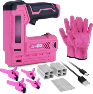 Pink Electric Staple  - 2 in 1     with 1000 count Staples and Nails, 4V Cordless Upholstery Staple  for , Brad Nailer with USB Charger for Carpentry, Crafts, DIY