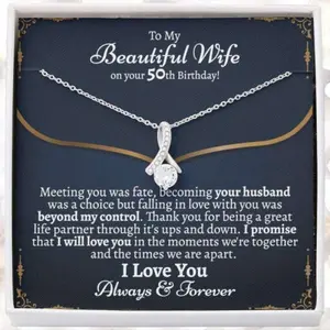 Wife Necklace, Meaningful Wife 50Th Birthday Necklace Gift, Birthday Necklace Gift For Wife Turning 50, Gift For Wife 50Th Birthday, Message Card Jewelry, Daughter Gift, Father Daughter Necklace, Birthday Gift Meaningful Necklace