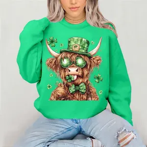 St Pattys day Cow Crewneck Sweatshirt Gildan Everyday Style Super Soft Unisex Fit Streetwear Graphic Top warm Womenswear Casual Printed Long Sleeved