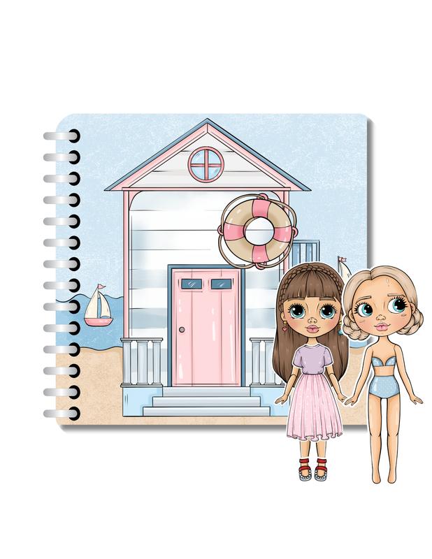 Sea House – Paper Dolls Activity Book (Velcro Dress-Up, 2 Dolls, Coastal Rooms) | Spring Acorn
