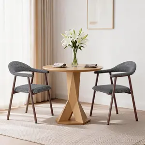 Dining Chairs Set of 2, Modern Linen Fabric Upholstered Kitchen Side Chairs with Curved Backrest, Accent Farmhouse Metal Chairs for Kitchen Dining Room Restaurant Cafe