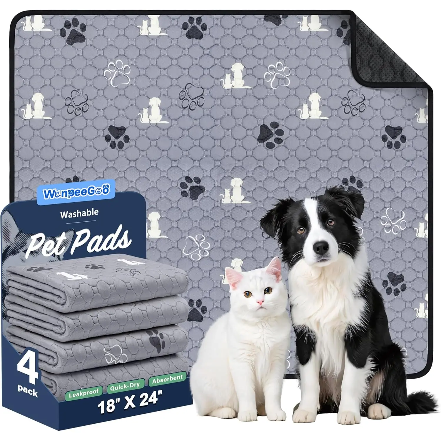 Washable Dog Pee Pads 4 Pack 18x24 Reusable Puppy Training Pads Ultra Absorbent Leakproof Non Slip Dog Potty Mats Crate Playpen Car Seat Protector USA Pet Supplies
