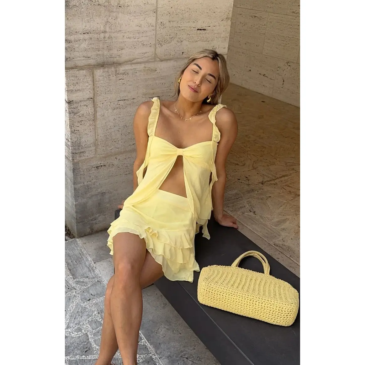 Caspian Yellow Chiffon Mini Skirt