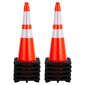 28-Inch High-Visibility PVC Traffic Cones with Reflective Collars – Available in 8-Pack and 10-Pack, Orange with Red and White Bands, Weighted Base