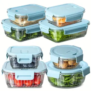 8 glass food storage containers with anti slip strips, suitable for pre meal preparation, sealed bento box, leak proof lock cover, suitable for microwave ovens, salad bowls, bowl covers, serving bowls, lunch boxes, ovens, refrigerators and dishwashers,