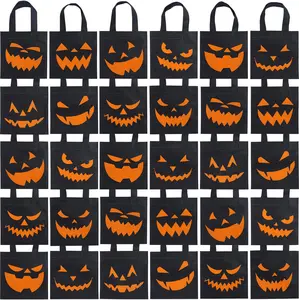 30 Packs Halloween Trick or Treat Non-woven Bags Pumpkin Bags Party Goody Tote Bags Gift Bag with Handles Party Favors, 8 by 8 Inches, 10 Styles
