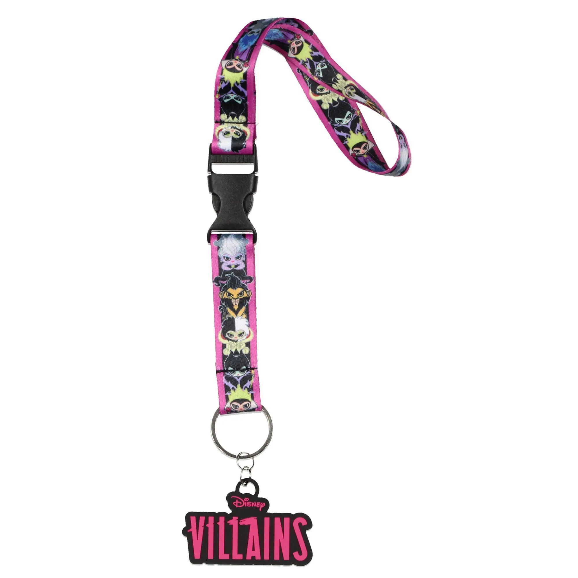 Disney Villains Chibi Print Wrist Strap Lanyard for Keys with 2" Rubber Keychain Hand and Wrist Lanyard Strap ID Badge Holder
