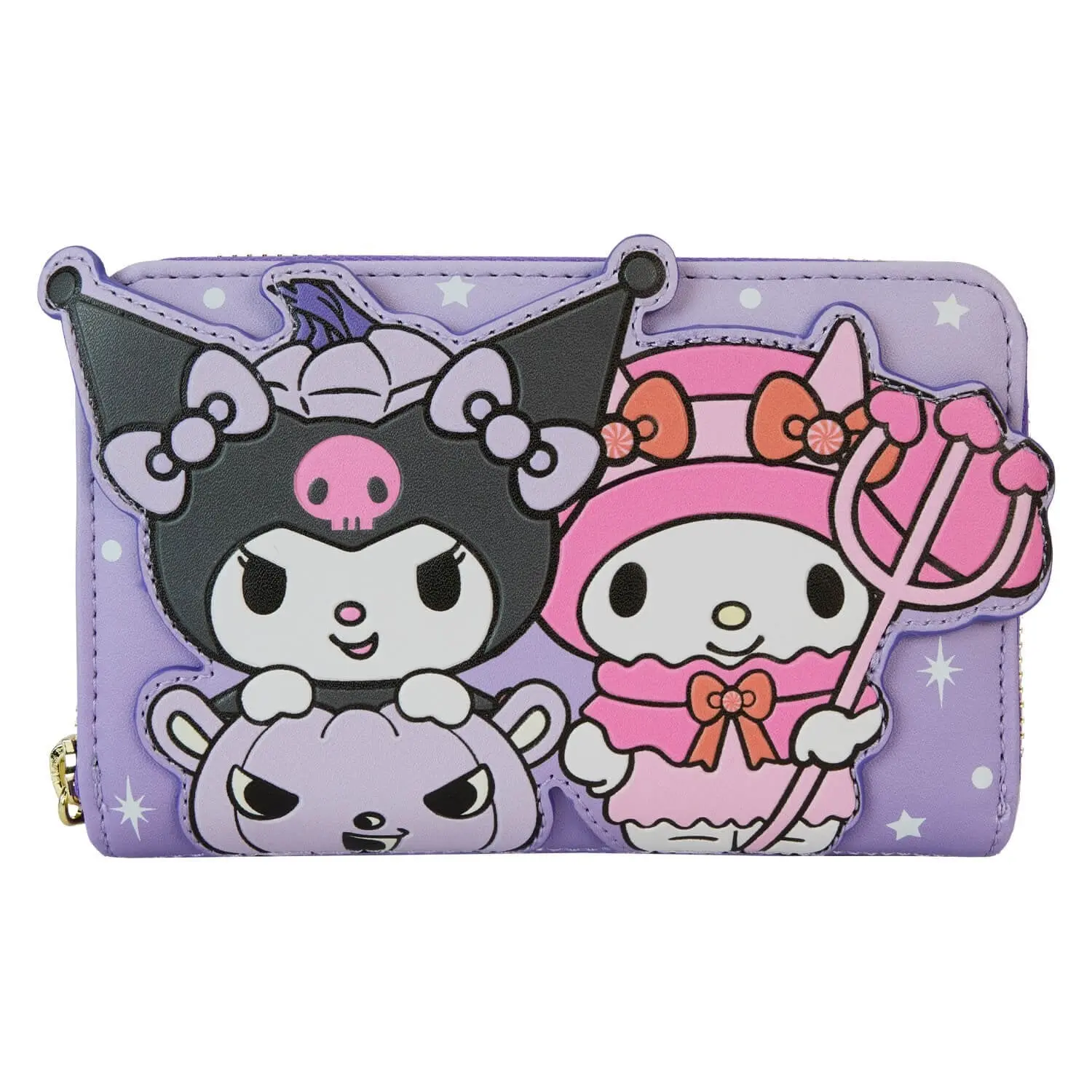 Loungefly Sanrio Kuromi Pumpkin Women's Wallet, Character Style Faux Leather Zip-Around with My Melody and Glow-in-the-Dark Stars, Cartoon Theme Women's Wallets, Casual Women's Wallets