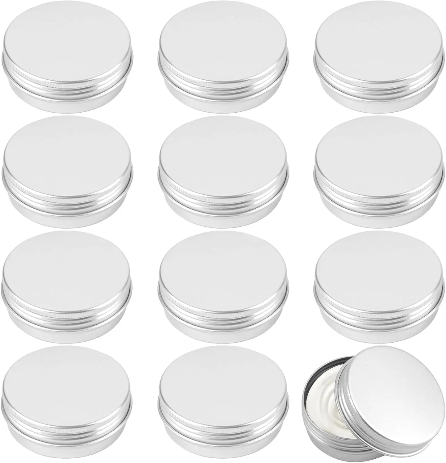 Tins 12 Pack, 2 Ounce Salve Tins with Lids, Small Metal Aluminum Tin Jar Refillable Containers, Round Tin Travel Cosmetic Containers with Screw Lids, Tin Can for Salve, Balm, Lip Balm, Cream