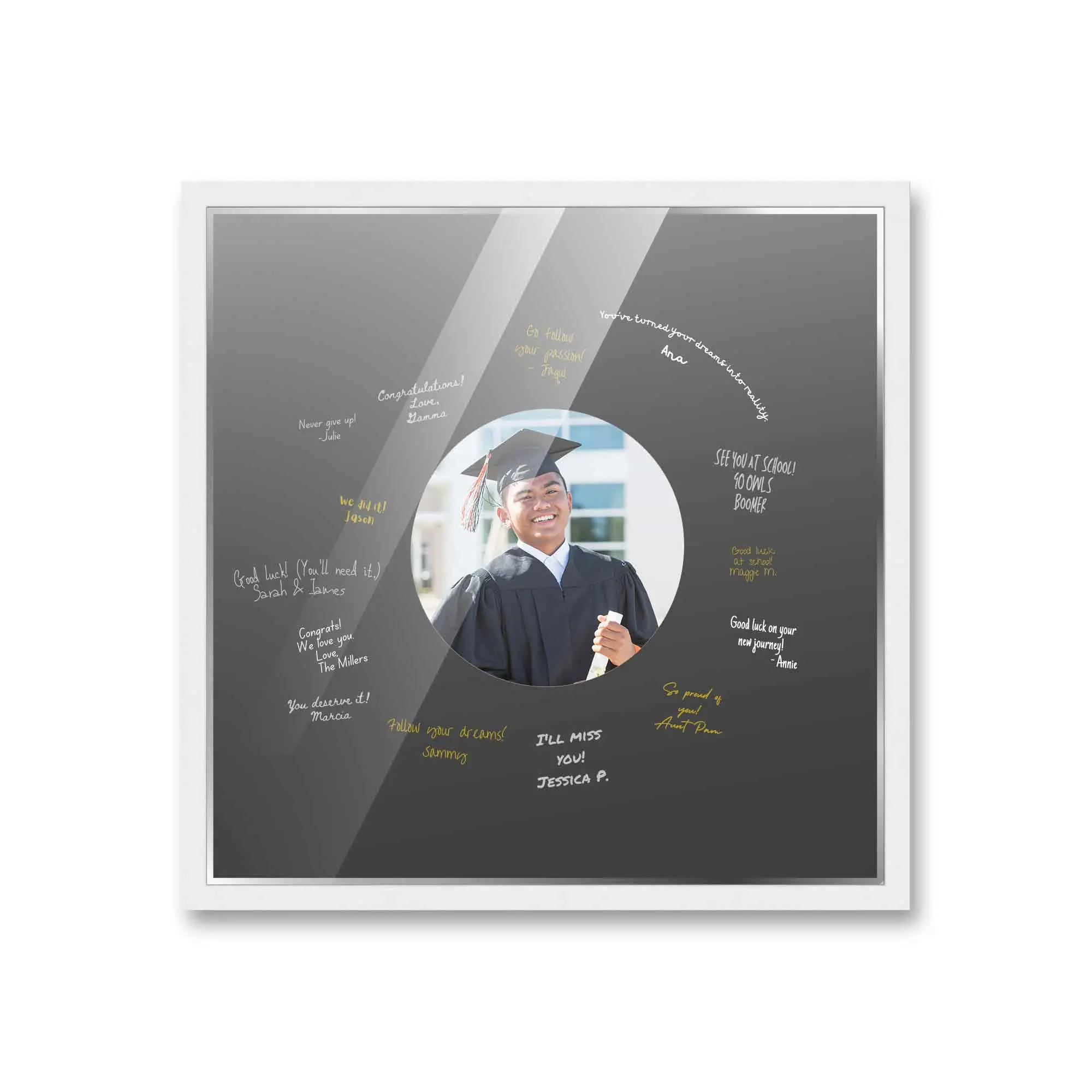 24x24 White Autograph & Signature Frame with Black Circle Photo Mat for 8x8 Picture - Includes Pens, UV Acrylic, Foamboard