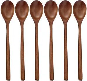 ADLORYEA Wooden Spoons, 6 Pieces 9 Inch Wood Soup Spoons for Eating Mixing Stirring, Wood Spoon with Japanese Style Kitchen Utensil adloryea