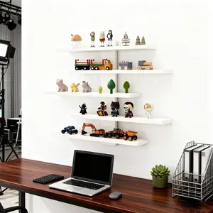 Wall Mounted Shelf No Drilling, Wall Mount Design, Bedroom Wood Board Hanging Rack, Kitchen Wall Storage Shelves, Five-Tier Organizer for Dolls and Collectibles Decor