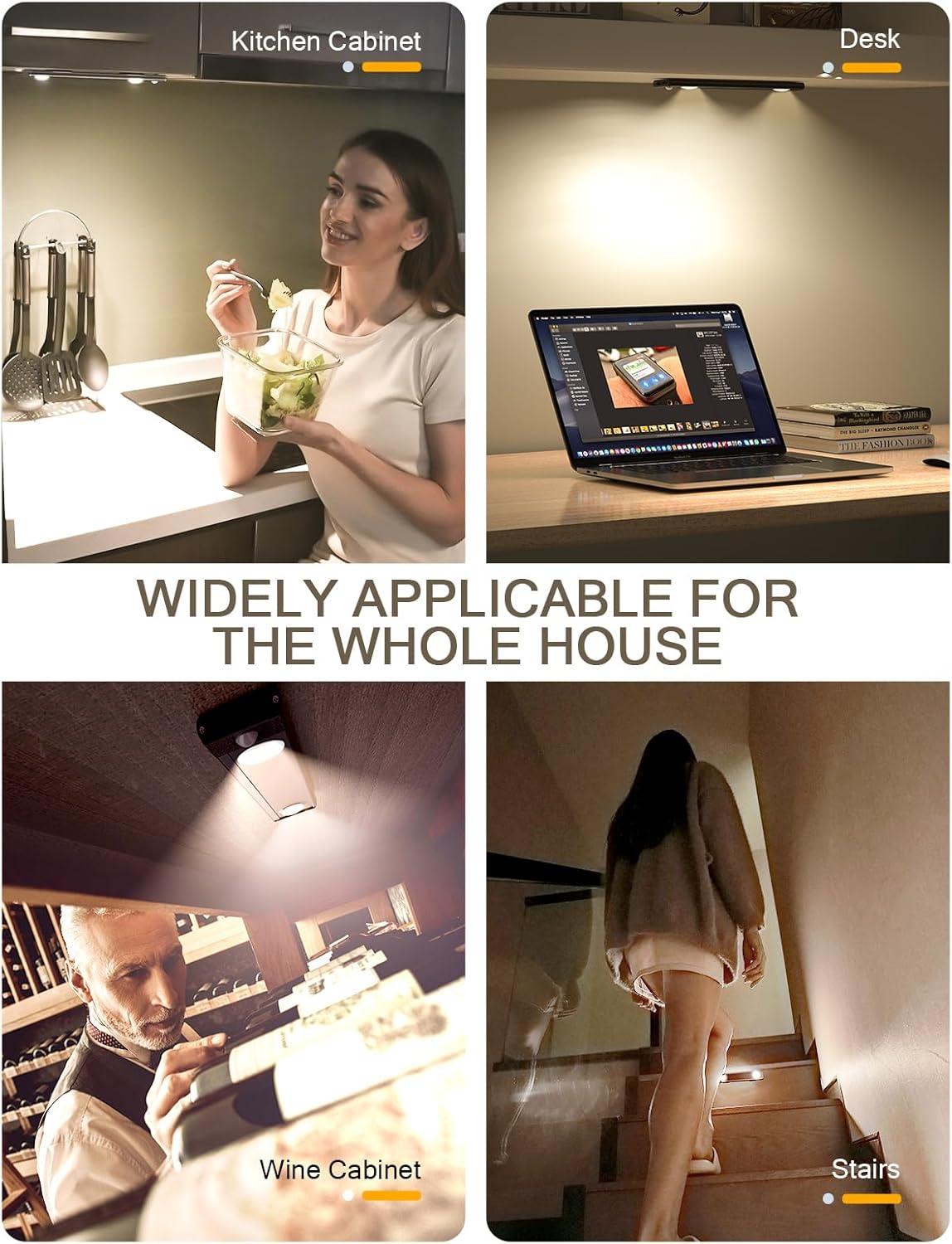 LED Motion Sensor Light, Under-Cabinet Lighting, Wireless USB Rechargeable Kitchen Night Lights, LED Lights for Wardrobe, Closets, Cabinets, Cupboards, Vanity Mirrors, 2 Count.