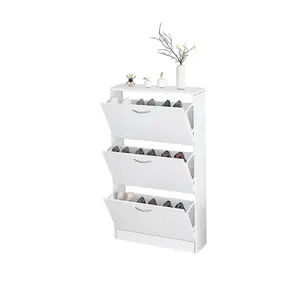 CalidoCasa Narrow Shoe Cabinet with Flip Drawers,  Wooden Shoe Storage Organizer for Entryway Hallway Apartment Bedroom, Space Saving Shoe Rack for Families and Small Homes