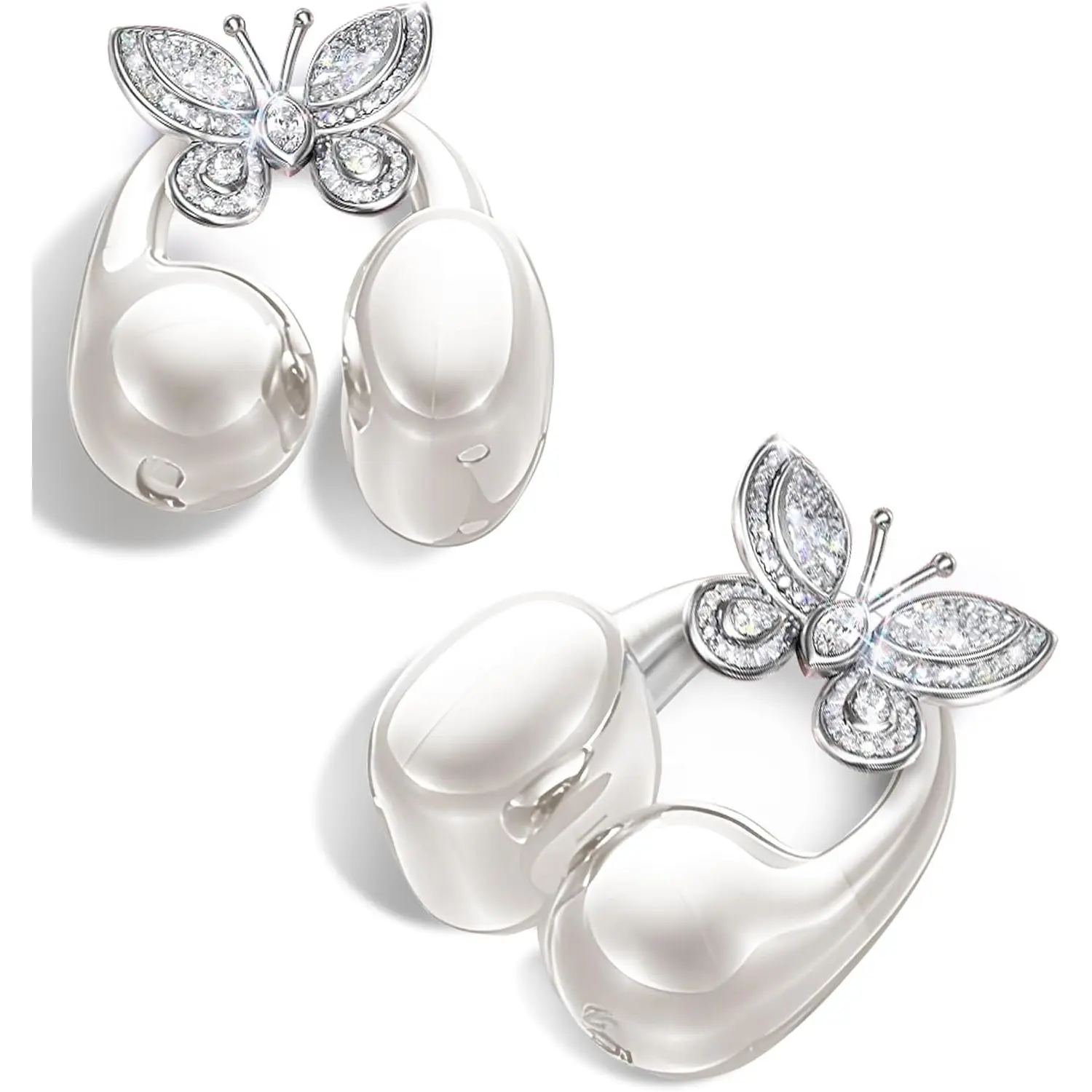 Clip-on Earbuds Jewelry Wireless Bluetooth 5.4 Comfortable Open Ear Headphones with Detachable Butterfly Earrings,IPX5 Waterproof, 50H Play, for Women, Gift,Parties,Festival (White)