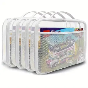 4 piece mesh toy storage bag Durable Foldable Organizer PVC Zipper Transparent Mesh Storage Bag Clear Hard Zipper Case Beauty & Personal Care