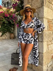 Briza｜Three-Piece Bikini Set Swimsuit With Cover-Up Swimwear For Young Women Summer Outdoor Activities Seaside Holiday