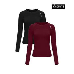 Women's Letter Print Baselayer Top, Long Sleeve Round Neck Compression Top for Yoga Gym Workout, Ladies Sportswear for Fall & Winter