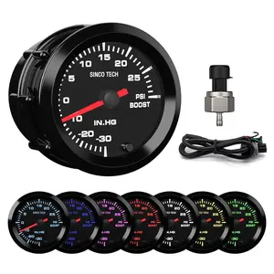 7 Color 2" 52mm Automobile Backlight Pointer Car Boost Gauge Meter Kit with Sensor