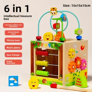 Montessori Early Education Educational Wooden Activity Cube, 6-in-1 Holiday Gift Pack, Children's Educational Development Learning Toy, Boys and Girls Birthday Gift | Extra Gift: Sorting and Stacking Board and Word Cards