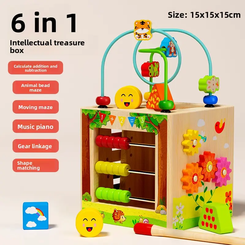 Montessori Early Education Educational Wooden Activity Cube, 6-in-1 Holiday Gift Pack, Children's Educational Development Learning Toy, Boys and Girls Birthday Gift | Extra Gift: Sorting and Stacking Board and Word Cards