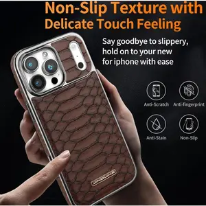 Fin Case For iPhone 17 16 15 14 13 12 Pro Plus Max Air Luxury Snakeskin Python Pattern Leather Edge Covered Electroplate Cover Shell