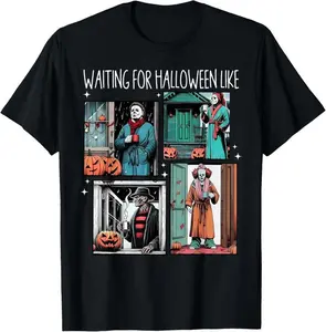 100% Cotton Spooky Halloween T-Shirt, Waiting Game Graphic Tee with Jack O’Lantern Decor, Funny Scary Pumpkin Design Shirt for Men & Women, Fall Costume Party Top, Horror Season Casual Wear, Trick or Treat Autumn Outfit Tee