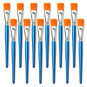 1 inch Flat Paint Brushes for Acrylic Painting,12 Pieces Large Synthetic Paint Brushes Bulk with Wooden Handle for Acrylic, Watercolor, Oil, Crafts, Face Body Art