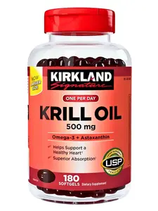 Kirkland Signature Krill Oil 500mg 180 Softgels Omega-3 Fatty Acids, Phospholipids, Astaxanthin, USP Verified