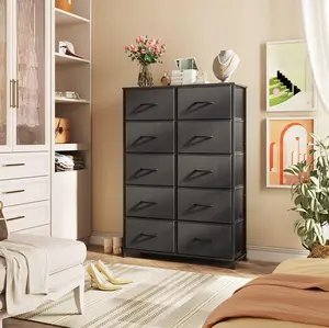 WLIVE Fabric Dresser for Bedroom with 10 Drawers, Tall Chest of Drawers, Dressers Bedroom Furniture, Storage Organizer Unit with Bins for Closet, Hallway, Living Room, Entryway
