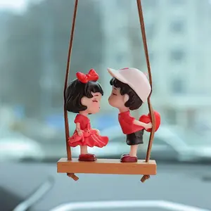 Cute Standing Couple Car Hanging Ornament, Cartoon Lovers Rearview Mirror Charm, Adorable Boy Girl Decoration Pendant, Romantic Car Interior Gift for Women Men Teens