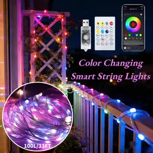 Smart 100LEDs Fairy RGB String Light USB 10M/33FT Waterproof App Control Color Changing Sync to Music & Voice Timer for Outdoor Indoor Christmas Tree Decor
