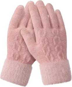 Winter Gloves Women - Elastic Faux  Cuffs Winter Gloves for Women Men Touch Screen Thick Womens Gloves for Cold Weather