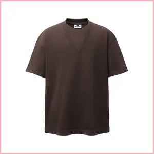 Fake Two-piece V-neck Short-sleeved T-shirt For Men, Loose Casual Design, Pure Cotton Half-sleeve