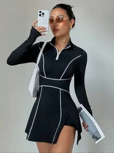 Women's Sporty Dress Elastic Comfortable Colorblock Outdoor Training Skirt Suitable for Tennis Golf Running Hiking Fashion Anti-Slip Tennis Sports Dress