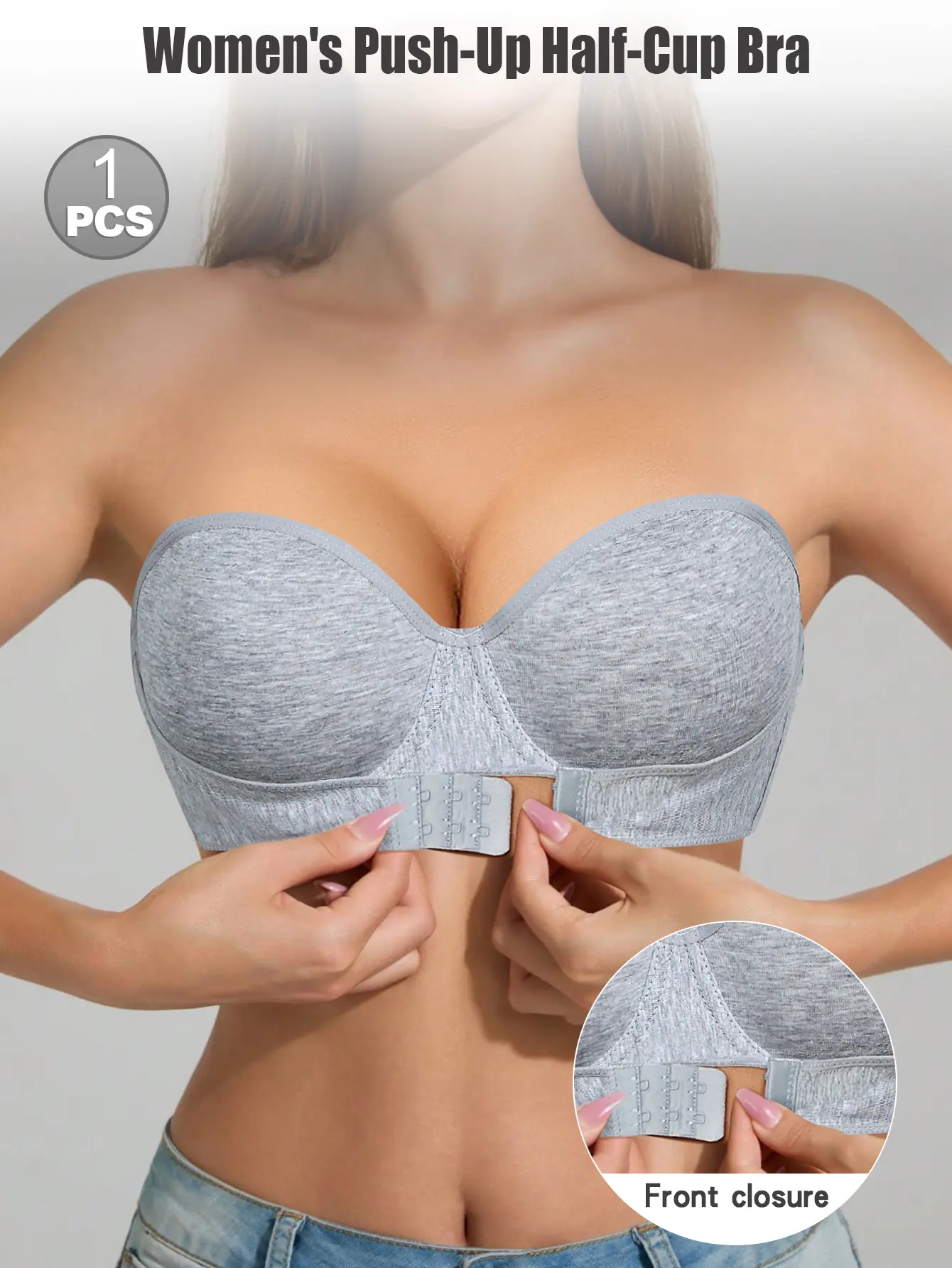 Women's Strapless Front Closure Push Up Underwire Bandeau Bra, Seamless Tshirt bras, Anti-Sag Anti-Slip, Adjustable Removable Straps, Smooth Basic, Back Closure, Comfortable Breathable, for Summer Pool Party Outfits, SummerWins, DealsForYouDays