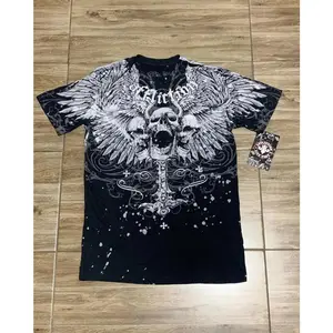 2000S Affliction Style Summer Streetwear Tee Gothic Skull Cross Print Trendy Graphic T shirts oversized T shirt