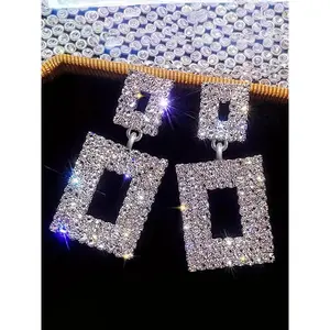 Elegant Rhinestone Decorated Square Shaped Earrings, Statement Earrings, Fashion Jewelry for Party, Daily Clothing Decor, Trendy All-match & Exquisite Jewelry for Birthday Gift