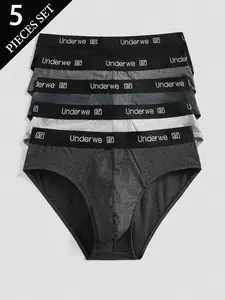 5pcs Men's Comfortable Breathable Letter Print Briefs - Everyday Underwear Essentials