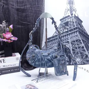 Pre-owned Balenciaga Canvas Shoulder Bags Le Cagole Denim Shoulder Bag T ZY0000407236