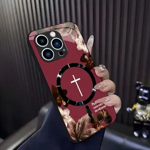 "God is within her" Psalm 46:5 Magsafe Smartphone Casing - Vintage Floral Christian Cross Magnetic Cellphone Accessory for iPhone 14 Pro Max - Handheld Phone Case 975