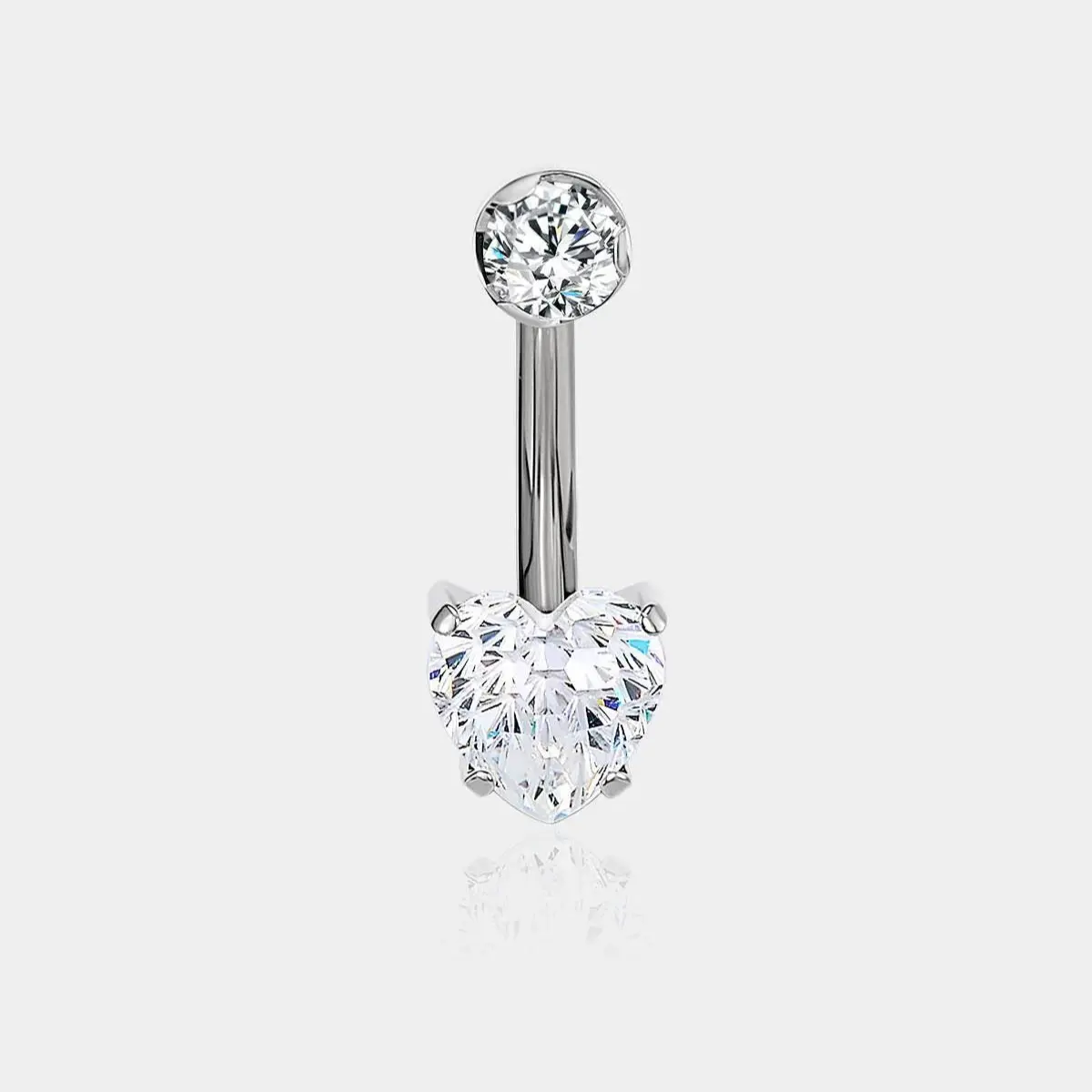 Oufer 14G Titanium Heart Firework Cut CZ Belly Ring Implant-Grade Hypoallergenic Multi-Angle Sparkle 10mm 12mm