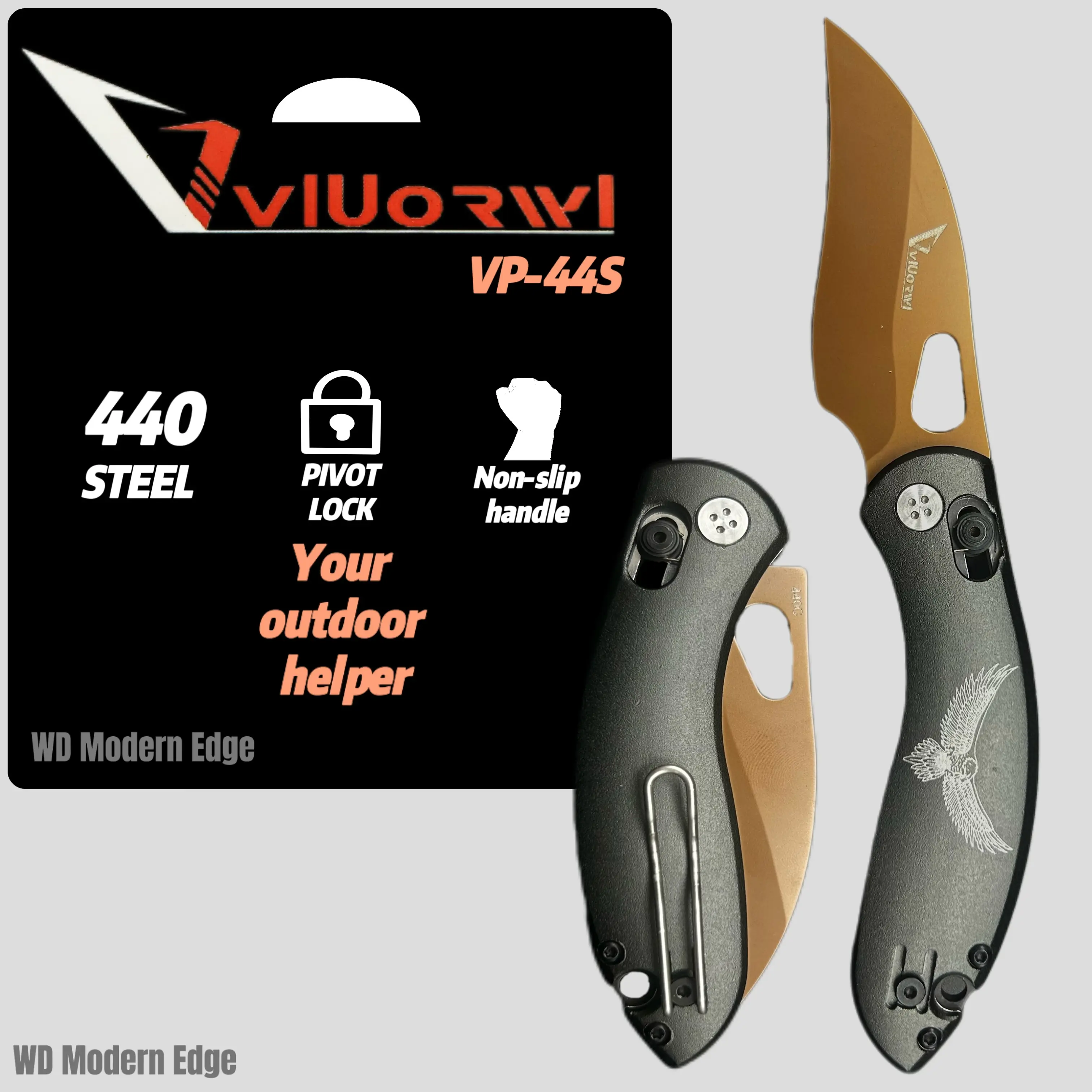 VIUORWI VP-44S Lightweight EDC Clip Folding Pocket Knife Plain Edgekitchen knife