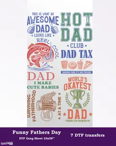 Funny Fathers Day DTF Gang Sheet, 23x38 in. Dad Heat transfers