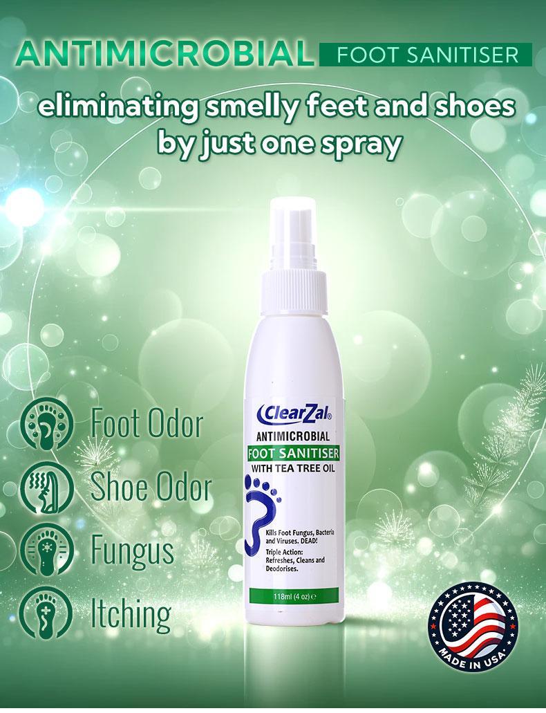 ClearZal Foot Sanitizer Spray with Tea Tree Oil, 4-Ounce Bottle ,Contains natural tea tree oil and aloe vera Long-lasting disinfectant and antibacterial spray [TAP]